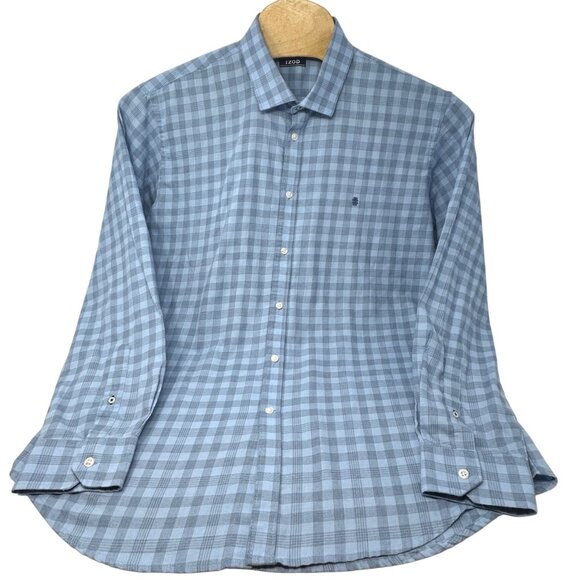 Izod Mens Blue Checkered Long Sleeve Button-Down Shirt - Size XLT - Picture 3 of 6
